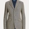 Marineblaue/cremefarbene Hacking-Blazer aus Leinenmischung mit Fischgrätenmuster für Damen von Ralph Lauren