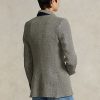 Marineblaue/cremefarbene Hacking-Blazer aus Leinenmischung mit Fischgrätenmuster für Damen von Ralph Lauren