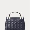 Marineblaue Damen Ralph Lauren Farrah Satchel-Taschen aus Nappaleder mittlerer Größe
