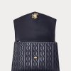Marineblaue Damen Ralph Lauren Farrah Satchel-Taschen aus Nappaleder mittlerer Größe