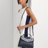 Marineblaue Damen Ralph Lauren Farrah Satchel-Taschen aus Nappaleder mittlerer Größe