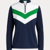 Marineblaue / grüne Ralph Lauren Chevron-Streifen-Sweatshirts mit Viertelreißverschluss für Damen