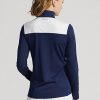 Marineblaue / grüne Ralph Lauren Chevron-Streifen-Sweatshirts mit Viertelreißverschluss für Damen