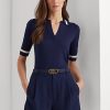 Marineblaue Kurzarmpullover aus Seidenmischung von Ralph Lauren für Damen