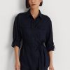 Marineblaue Leinenhemden mit Gürtel für Damen von Ralph Lauren