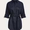 Marineblaue Leinenhemden mit Gürtel für Damen von Ralph Lauren