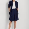 Marineblaue, plissierte Georgette-Shorts mit weitem Bein von Ralph Lauren für Damen