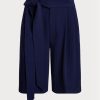 Marineblaue, plissierte Georgette-Shorts mit weitem Bein von Ralph Lauren für Damen