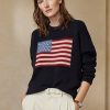 Marineblaue Polo Ralph Lauren Flag Kaschmirpullover mit Rundhalsausschnitt für Damen