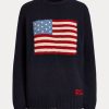 Marineblaue Polo Ralph Lauren Flag Kaschmirpullover mit Rundhalsausschnitt für Damen