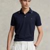 Marineblaue Poloshirts für Herren von Ralph Lauren Custom Slim Fit Birdseye