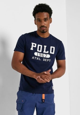 Marineblaue Poloshirts mit Rundhalsausschnitt und Logo für Herren von Ralph Lauren