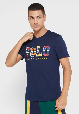 Marineblaue Poloshirts mit Rundhalsausschnitt und Logo für Herren von Ralph Lauren