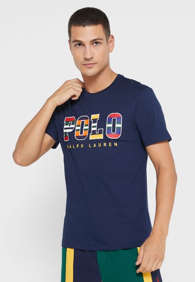 Marineblaue Poloshirts mit Rundhalsausschnitt und Logo für Herren von Ralph Lauren