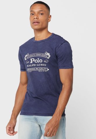 Marineblaue Poloshirts mit Rundhalsausschnitt und Logo für Herren von Ralph Lauren