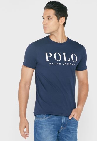 Marineblaue Poloshirts mit Rundhalsausschnitt und Logo für Herren von Ralph Lauren