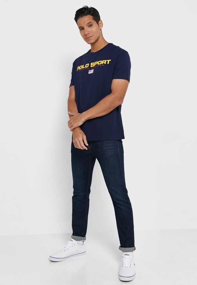 Marineblaue Poloshirts mit Rundhalsausschnitt und Logo für Herren von Ralph Lauren