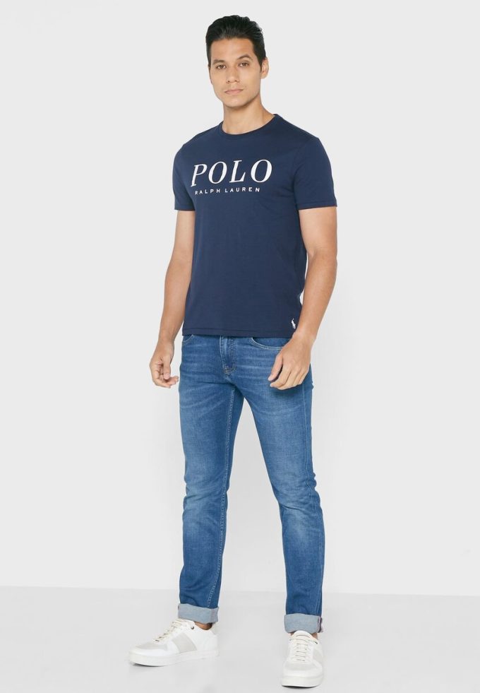 Marineblaue Poloshirts mit Rundhalsausschnitt und Logo für Herren von Ralph Lauren
