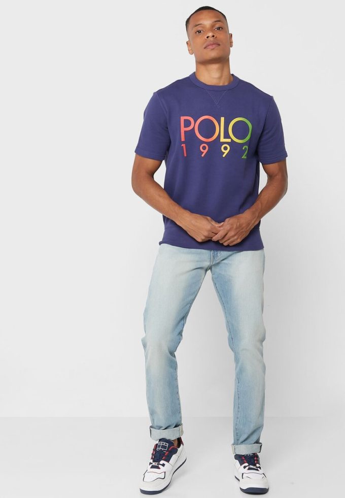 Marineblaue Poloshirts mit Rundhalsausschnitt und Logo für Herren von Ralph Lauren