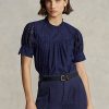 Marineblaue Ralph Lauren Baumwolloberteile mit Ösenstickerei für Damen