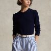 Marineblaue Ralph Lauren Baumwollpullover mit Rundhalsausschnitt für Damen