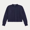 Marineblaue Ralph Lauren Boxy-Sweatshirts aus französischem Frottee mit Wildleder-Patch für Damen