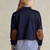 Marineblaue Ralph Lauren Boxy-Sweatshirts aus französischem Frottee mit Wildleder-Patch für Damen