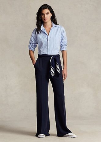 Marineblaue Ralph Lauren Cady-Hose mit weitem Bein für Damen
