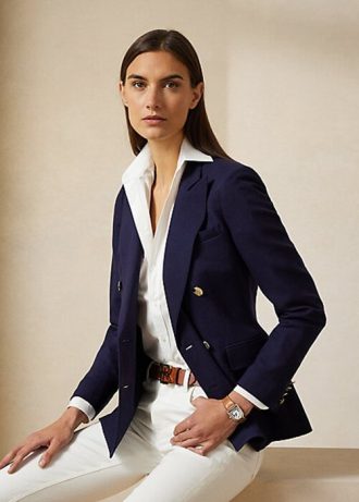 Marineblaue Ralph Lauren Camden Wollkreppjacken für Damen