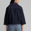 Marineblaue Ralph Lauren Cropped Indigo-Jacken aus Baumwoll-Leinen für Damen