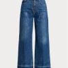 Marineblaue Ralph Lauren Cropped-Jeans mit weitem Bein für Damen
