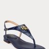 Marineblaue Ralph Lauren Ellington Sandalen aus geprägtem Leder für Damen