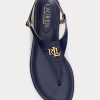 Marineblaue Ralph Lauren Ellington Sandalen aus geprägtem Leder für Damen