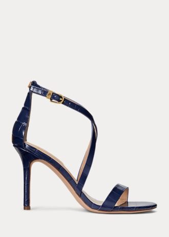Marineblaue Ralph Lauren Gabriele Sandalen aus geprägtem Leder für Damen