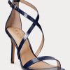 Marineblaue Ralph Lauren Gabriele Sandalen aus geprägtem Leder für Damen
