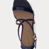 Marineblaue Ralph Lauren Gabriele Sandalen aus geprägtem Leder für Damen