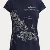 Marineblaue Ralph Lauren Graphic Jersey T-Shirts für Damen