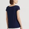 Marineblaue Ralph Lauren Graphic Jersey T-Shirts für Damen