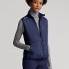 Marineblaue Ralph Lauren Hybrid-Weste mit durchgehendem Reißverschluss und gesteppter Vorderseite für Damen