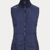Marineblaue Ralph Lauren Hybrid-Weste mit durchgehendem Reißverschluss und gesteppter Vorderseite für Damen