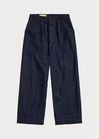 Marineblaue Ralph Lauren-Jeanshose mit weitem Bein aus Baumwoll-Leinen für Damen
