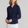 Marineblaue Ralph Lauren Jersey-Pullover mit Viertelreißverschluss für Damen