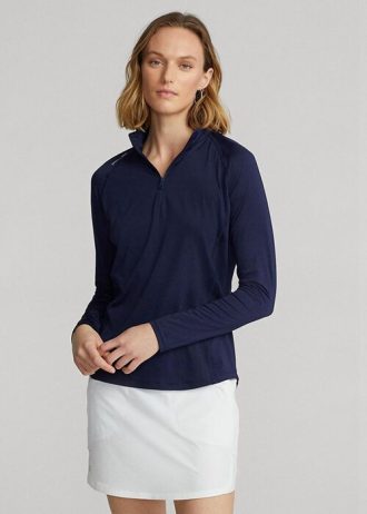 Marineblaue Ralph Lauren Jersey-Pullover mit Viertelreißverschluss für Damen