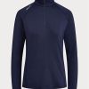 Marineblaue Ralph Lauren Jersey-Pullover mit Viertelreißverschluss für Damen