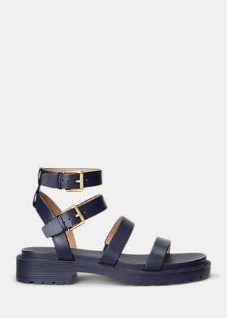 Marineblaue Ralph Lauren Kayleen Sandalen aus Nappaleder für Damen