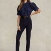 Marineblaue Ralph Lauren Leggings aus Lammfell-Wildleder für Damen