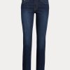Marineblaue Ralph Lauren Low-Rise Straight Curvy Jeans für Damen