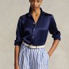 Marineblaue Ralph Lauren Mulberry Silk Shir Shirts für Damen