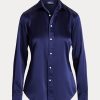 Marineblaue Ralph Lauren Mulberry Silk Shir Shirts für Damen