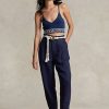 Marineblaue Ralph Lauren Plissierte Hose aus Leinenmischung-Twill für Damen